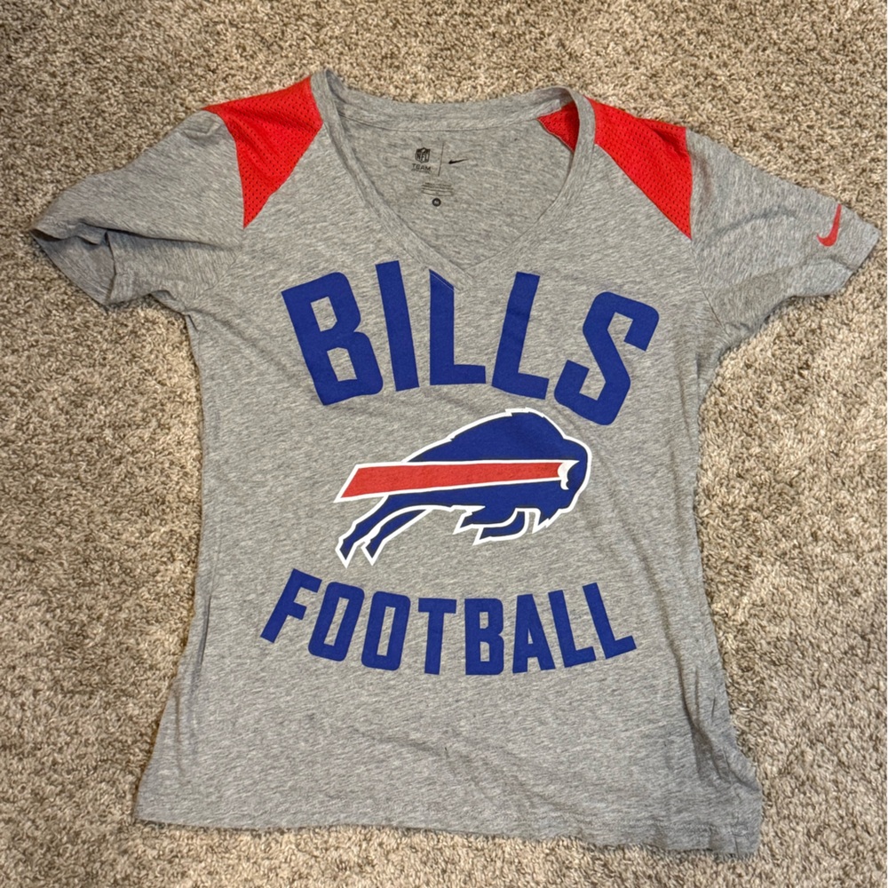 Gray and Red Women's Short Sleeve Football Tee